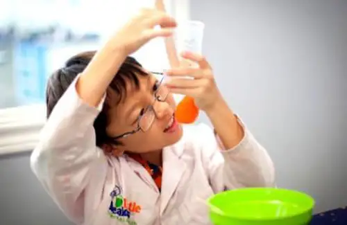 Little Beakers young scientist looking over measurement for experiment
