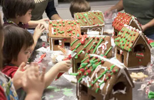 Building gingerbread houses at a special event at Phoenicia Specialty Foods