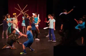 Main Street Theater kids on stage acting