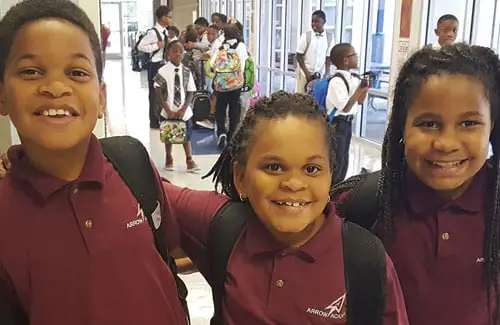 public school; students in hallway at Arrow Academy