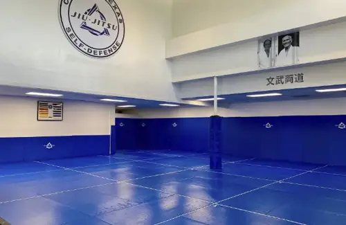 Cantu's Texas Jiu-Jitsu Self-Defense inside of the building looking at matte area