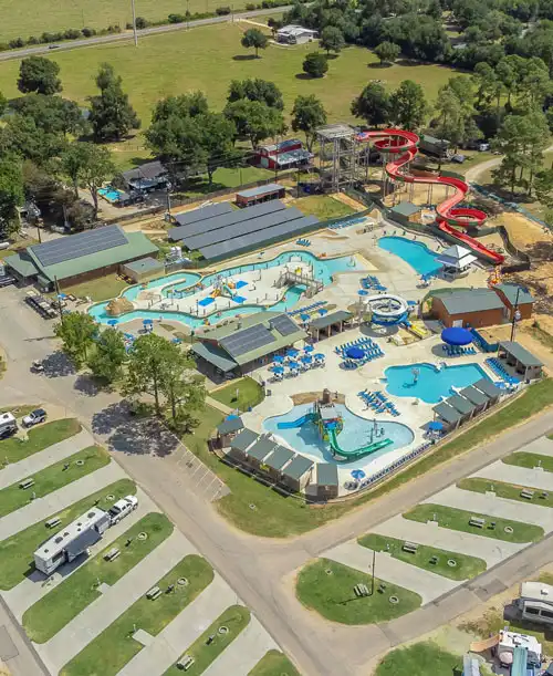 Aerial view of Jellystone Park in Waller, TX.