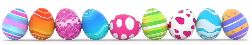 Easter Activities and Events 2025 Colorful Easter eggs on white background