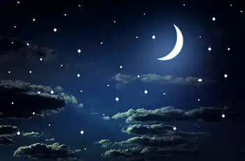 25 Screen Free Family Activities for All Ages blog article main image; night sky with clouds and a crescent moon; home family time and parenting tips.