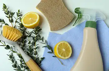 Realistic Cleaning Schedules for Busy Parents: A Practical Guide to Keeping Your Home Clean Without the Stress blog article image showing cleaning products.