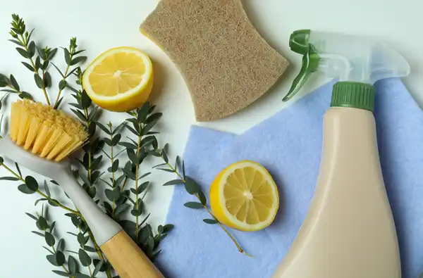 Realistic Cleaning Schedules for Busy Parents: A Practical Guide to Keeping Your Home Clean Without the Stress blog article image showing cleaning products.