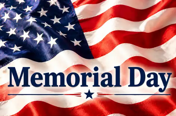 Memorial Day 2026 Free Events & Activities blog article opening image showing an American flag flowing in the wind.