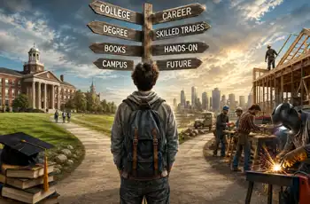 College Isn't the Only Path to a Successful Career main blog image showing a student at the crossroads trying to decide which way he wants to go.