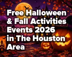 Free Halloween and Fall Activities Events 2026 in The Houston Area homepage blog button showing spooky halloween background.